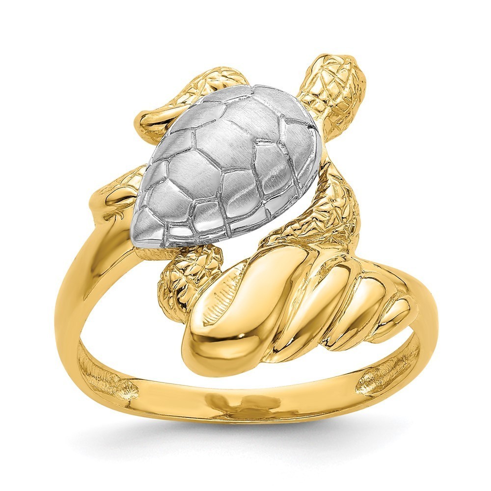 14k Yellow Gold W/ Rhodium Turtle Ring, Size 7